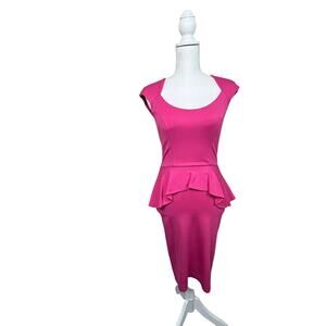 Vintage Bebe Pink Y2K Peplum Dress Midi Length Flirty 2000s